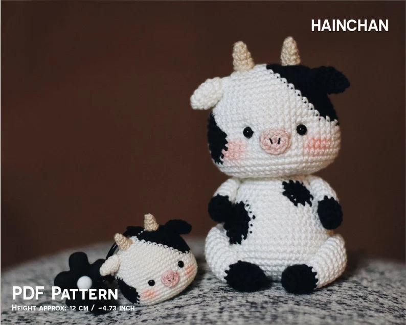 Digital Dairy Cow (Full body + keychain) Crochet Pattern - Instant Download DIY Amigurumi Pattern in PDF File | Cute Crochet Pattern