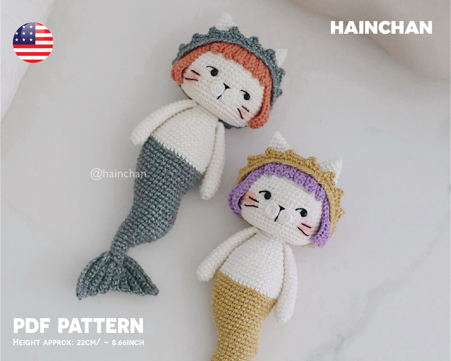 Little Meowmaid Crochet Pattern by Hainchan - Charming Mermaid Cat Amigurumi, Easy-to-Follow PDF Guide, Instant Digital Download