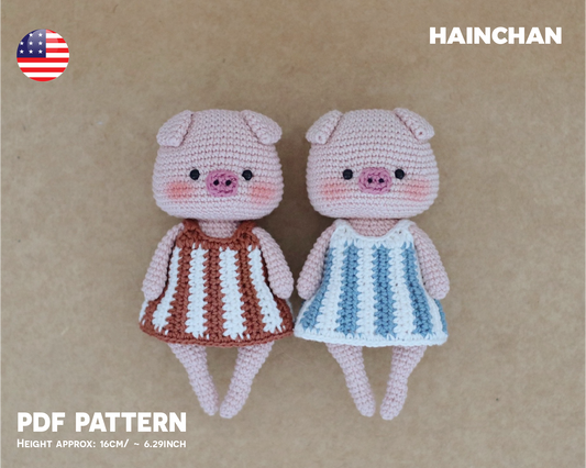 Lizzie the Piggy Crochet Pattern by Hainchan - Cute Amigurumi Pig Dolls
