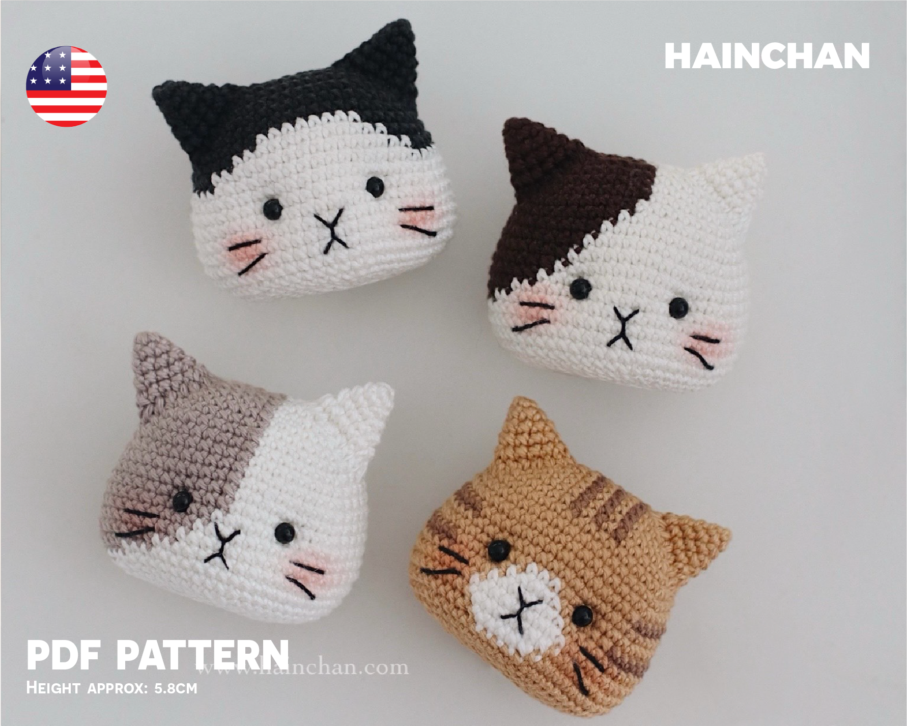 Digital Four Cat Heads – New Version | Instant Download DIY Amigurumi Pattern in PDF File | Cute Crochet Pattern Ideas