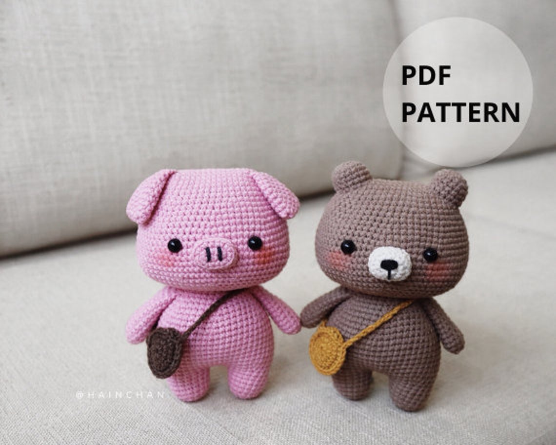Digital Little Pig & Bear Crochet Pattern – Instant Download DIY Amigurumi Pattern in PDF File | Cute Crochet Pattern Ideas