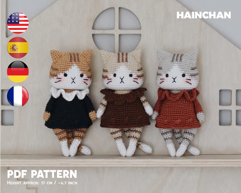 Sassy the Tabby Cat (Full Body + Keychain) Crochet Pattern by Hainchan – Digital PDF Download